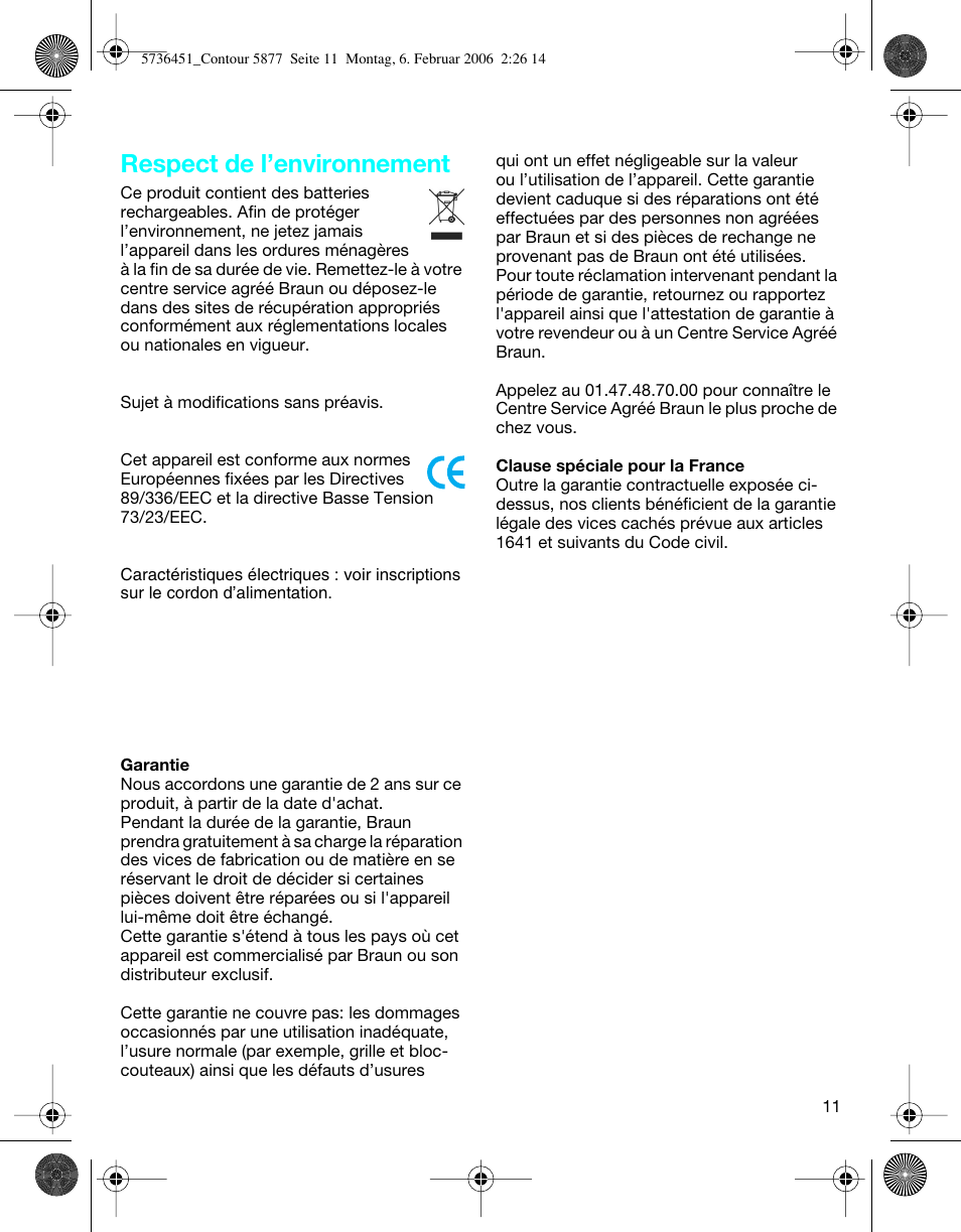 Respect de l’environnement | Braun 5877 User Manual | Page 11 / 46