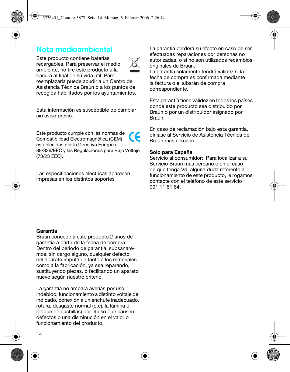 Nota medioambiental | Braun 5877 User Manual | Page 14 / 46
