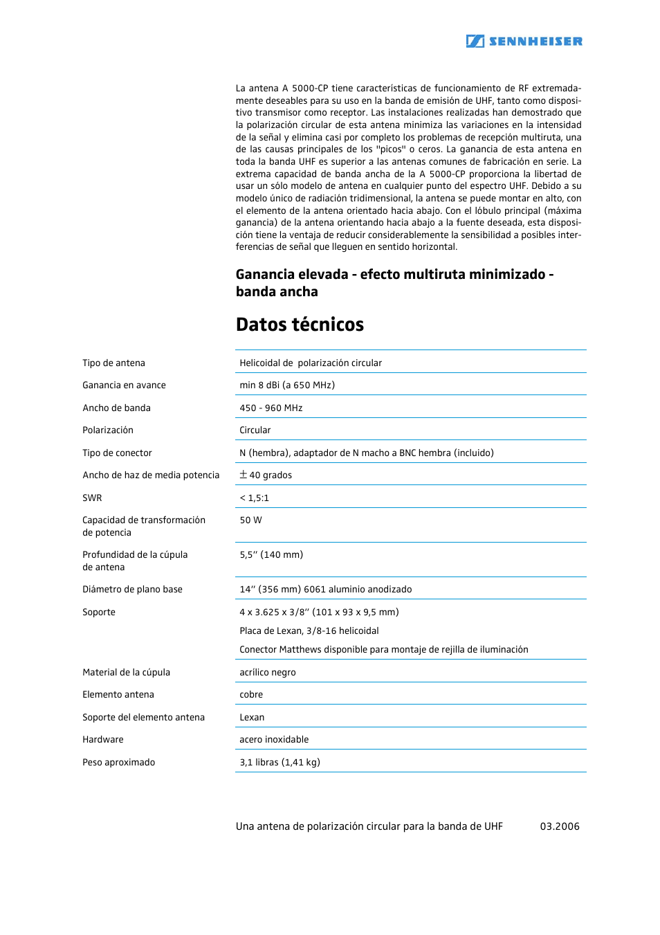 Datos técnicos | Sennheiser A 5000-CP User Manual | Page 5 / 5