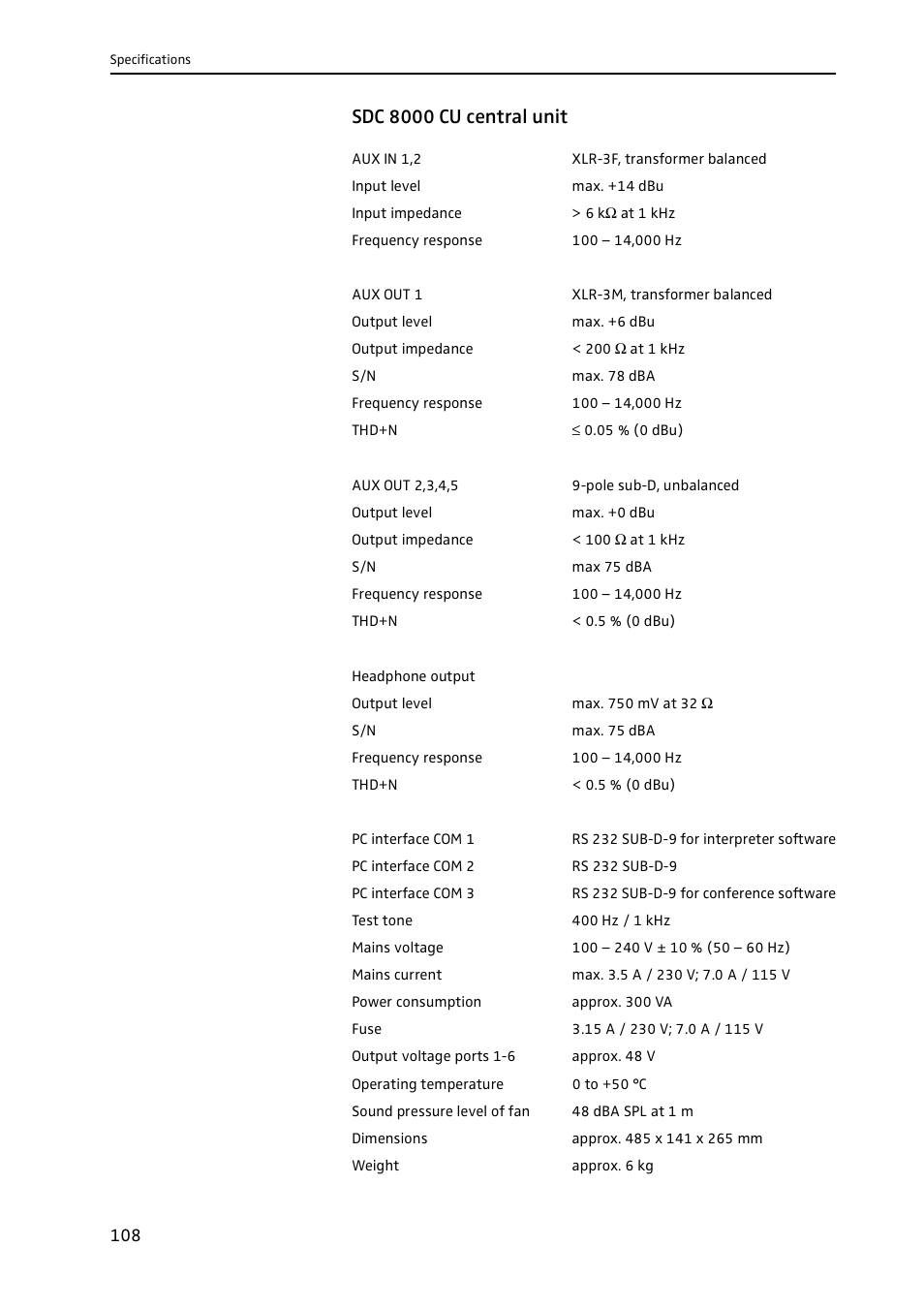 Sdc 8000 cu central unit | Sennheiser CONFERENCE SYSTEM SDC 8000 User Manual | Page 108 / 116