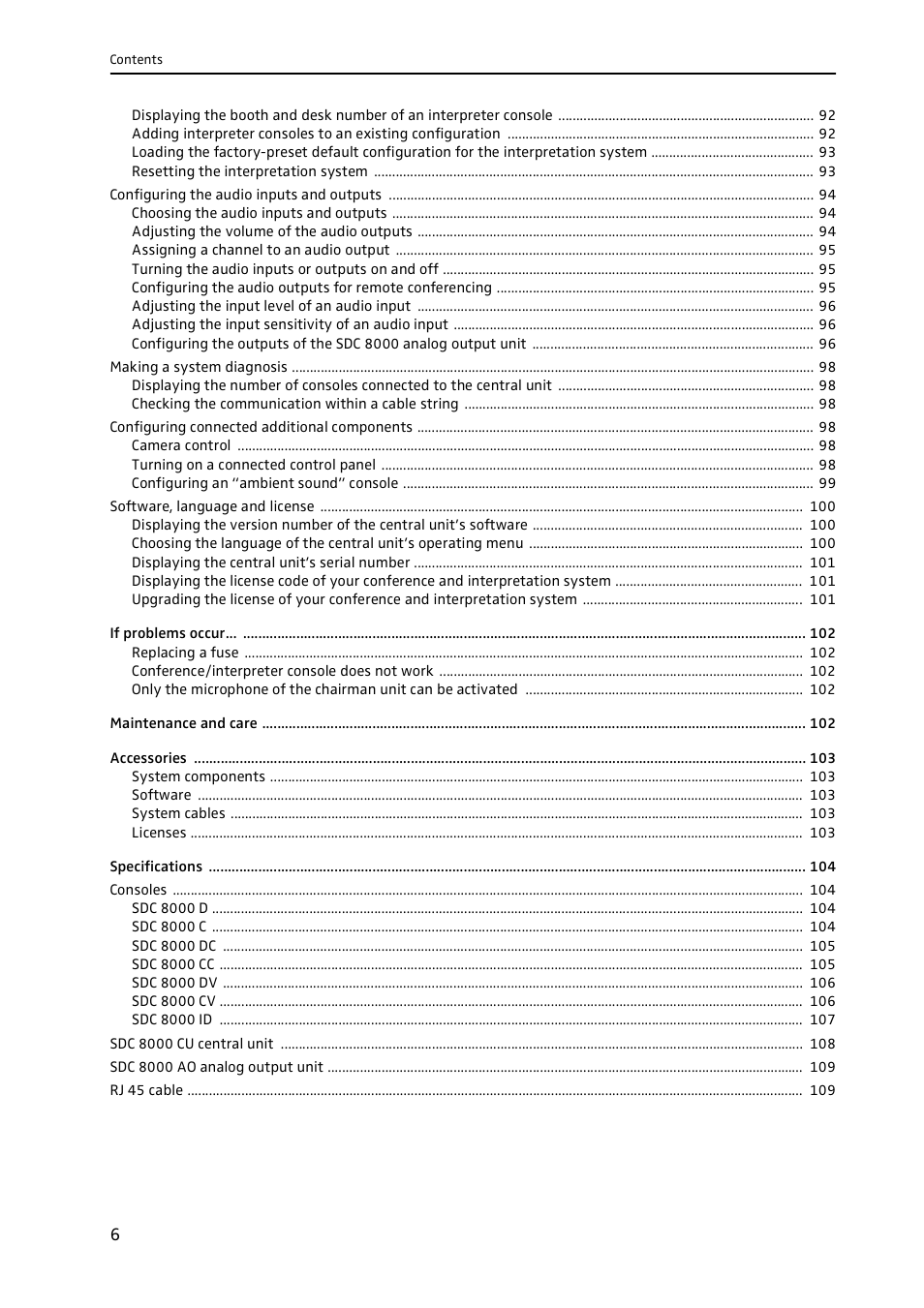 Sennheiser CONFERENCE SYSTEM SDC 8000 User Manual | Page 6 / 116