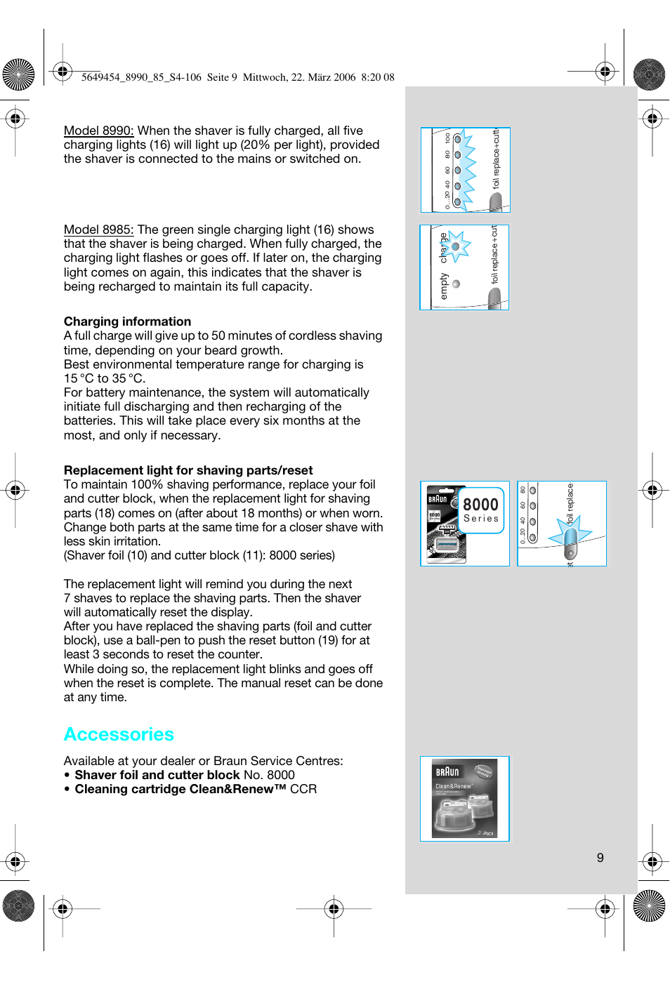 Accessories | Braun 8990 User Manual | Page 9 / 99