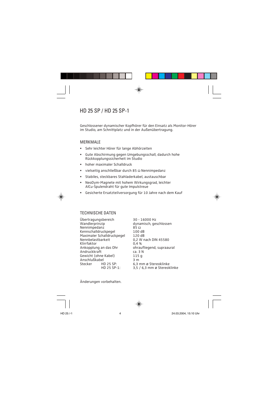 Sennheiser HD 25 SP / -1 User Manual | Page 2 / 8