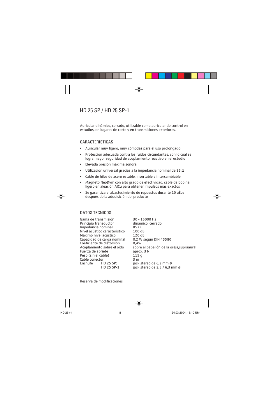 Sennheiser HD 25 SP / -1 User Manual | Page 6 / 8
