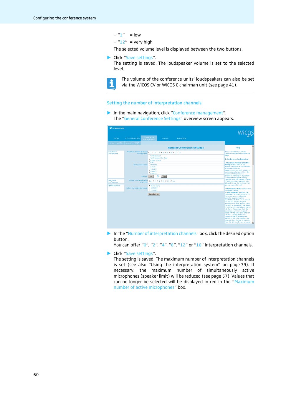 Setting the number of interpretation channels | Sennheiser WiCOS User Manual | Page 62 / 92