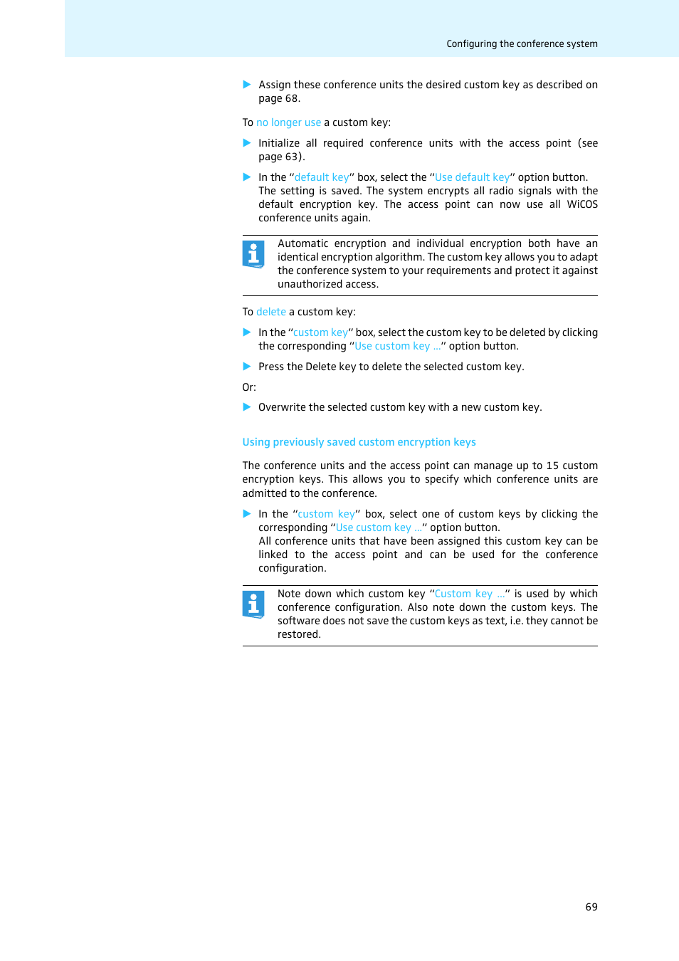 Using previously saved custom encryption keys | Sennheiser WiCOS User Manual | Page 71 / 92