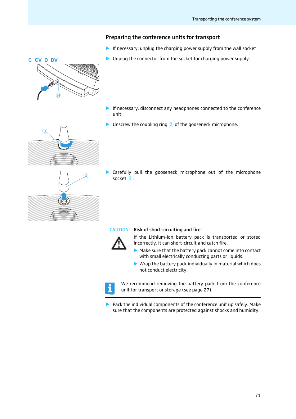 Preparing the conference units for transport | Sennheiser WiCOS User Manual | Page 73 / 92