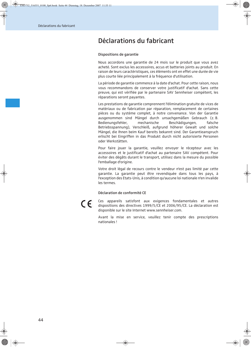 Déclarations du fabricant | Sennheiser EM 3732 User Manual | Page 136 / 269