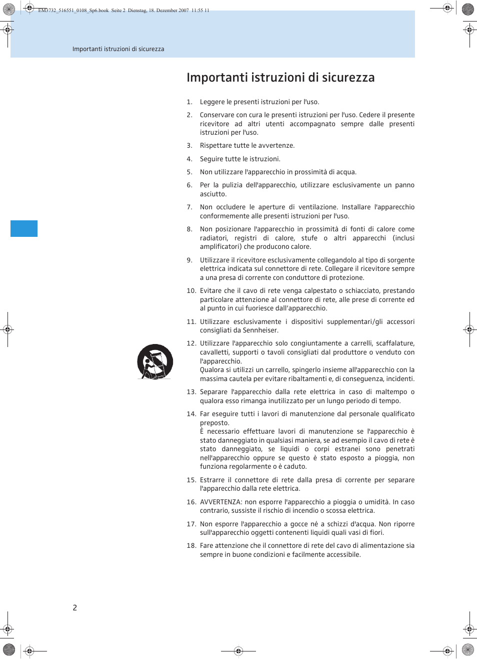 Importanti istruzioni di sicurezza | Sennheiser EM 3732 User Manual | Page 138 / 269