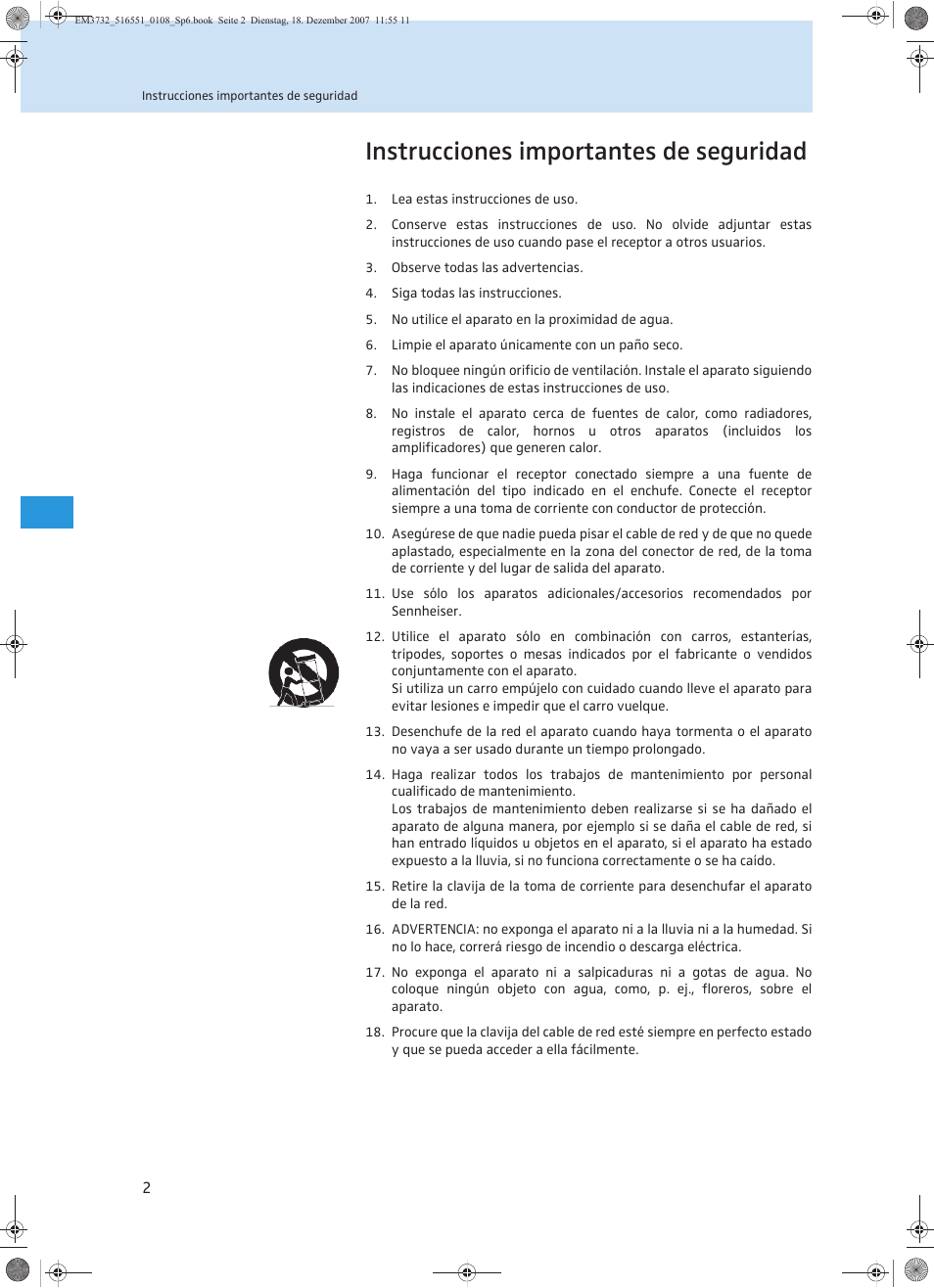 Instrucciones importantes de seguridad | Sennheiser EM 3732 User Manual | Page 182 / 269