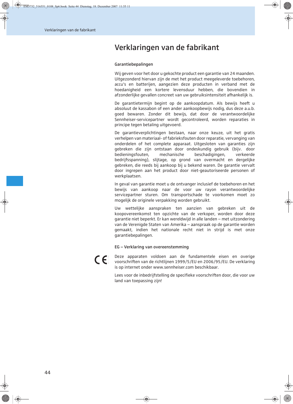 Verklaringen van de fabrikant | Sennheiser EM 3732 User Manual | Page 268 / 269
