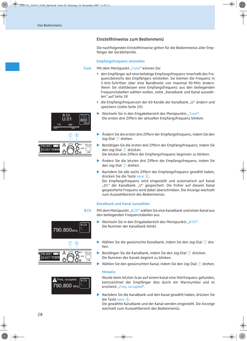 Einstellhinweise zum bedienmenü, U.01 | Sennheiser EM 3732 User Manual | Page 32 / 269