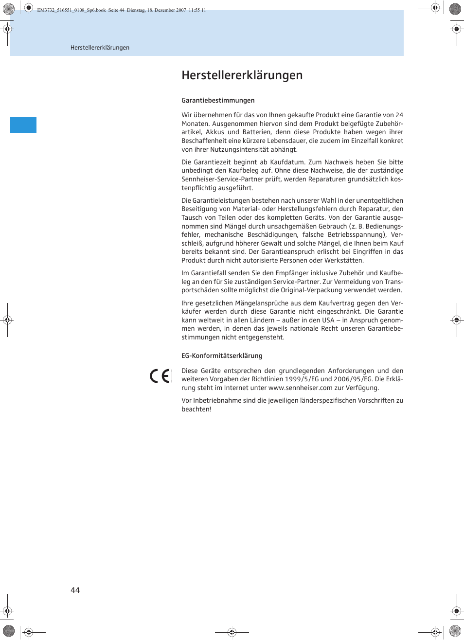 Herstellererklärungen | Sennheiser EM 3732 User Manual | Page 48 / 269