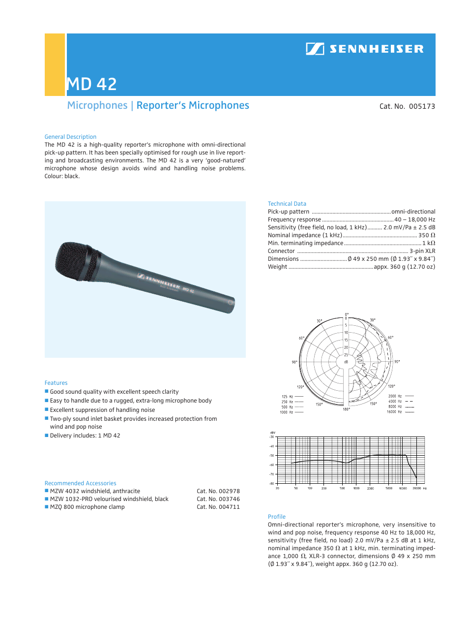 Sennheiser REPORTER`S MICROPHONES MD 42 User Manual | 1 page