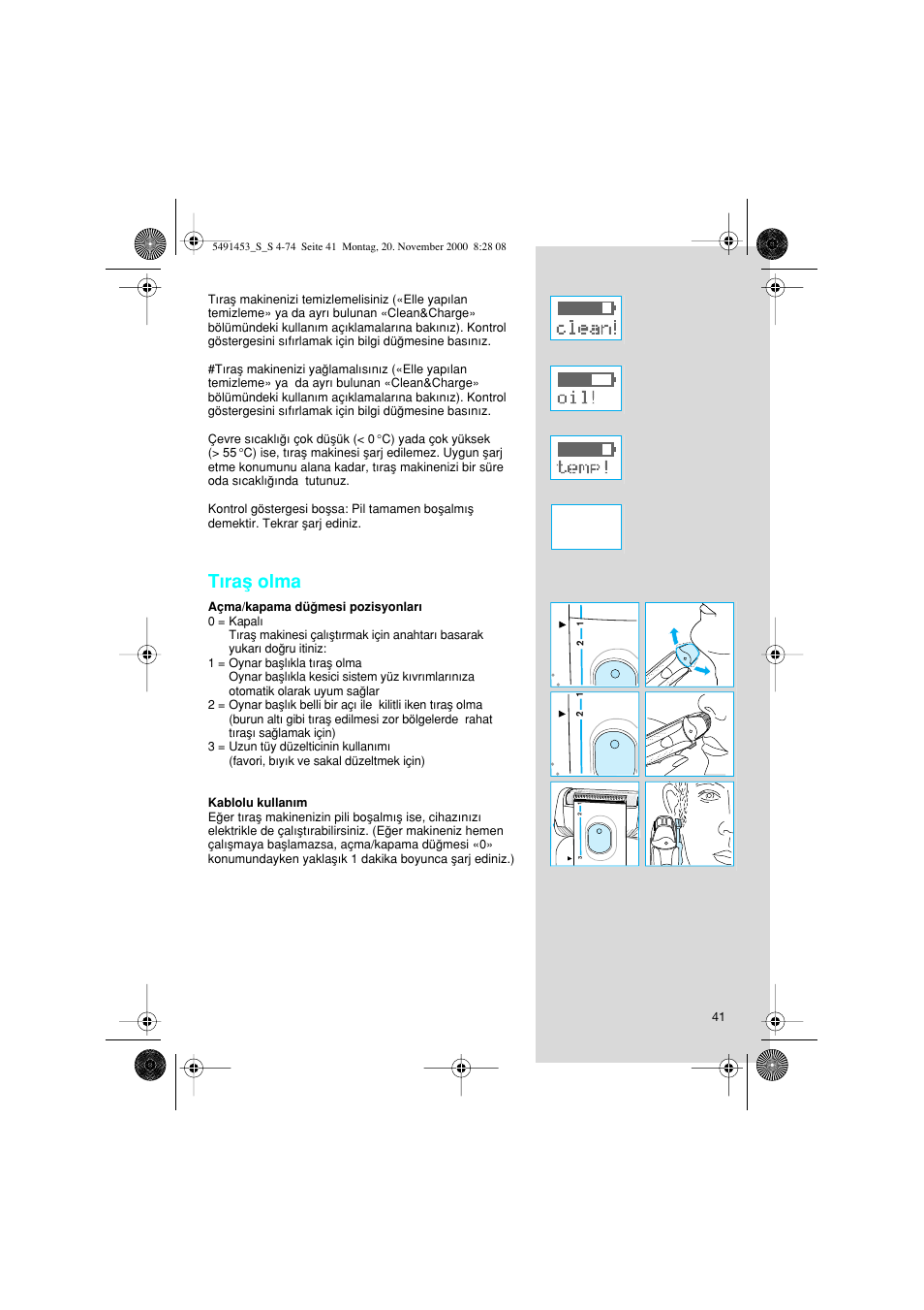 Tıraµ olma | Braun 7570 User Manual | Page 41 / 71