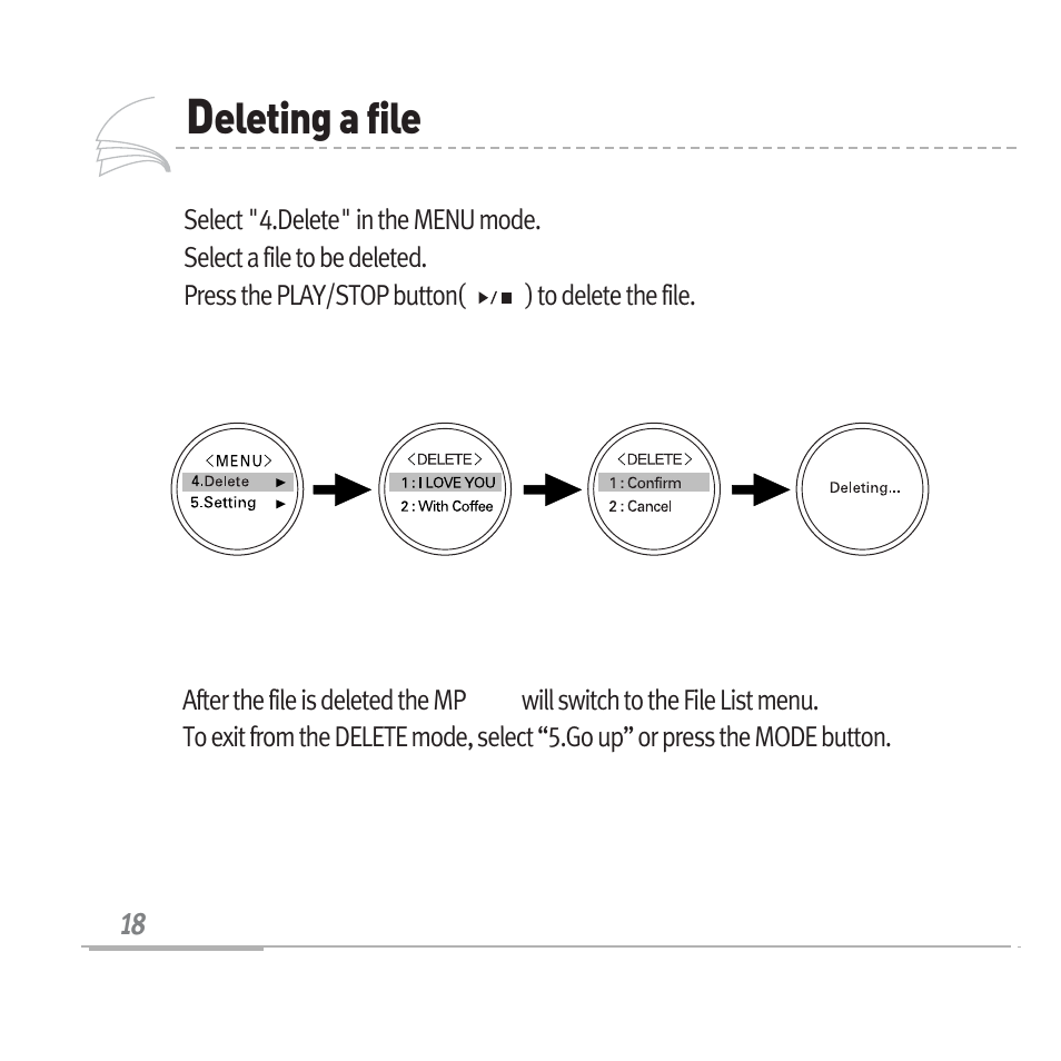 Eleting a file | Sennheiser Digital Audio Player MP3128 User Manual | Page 21 / 44