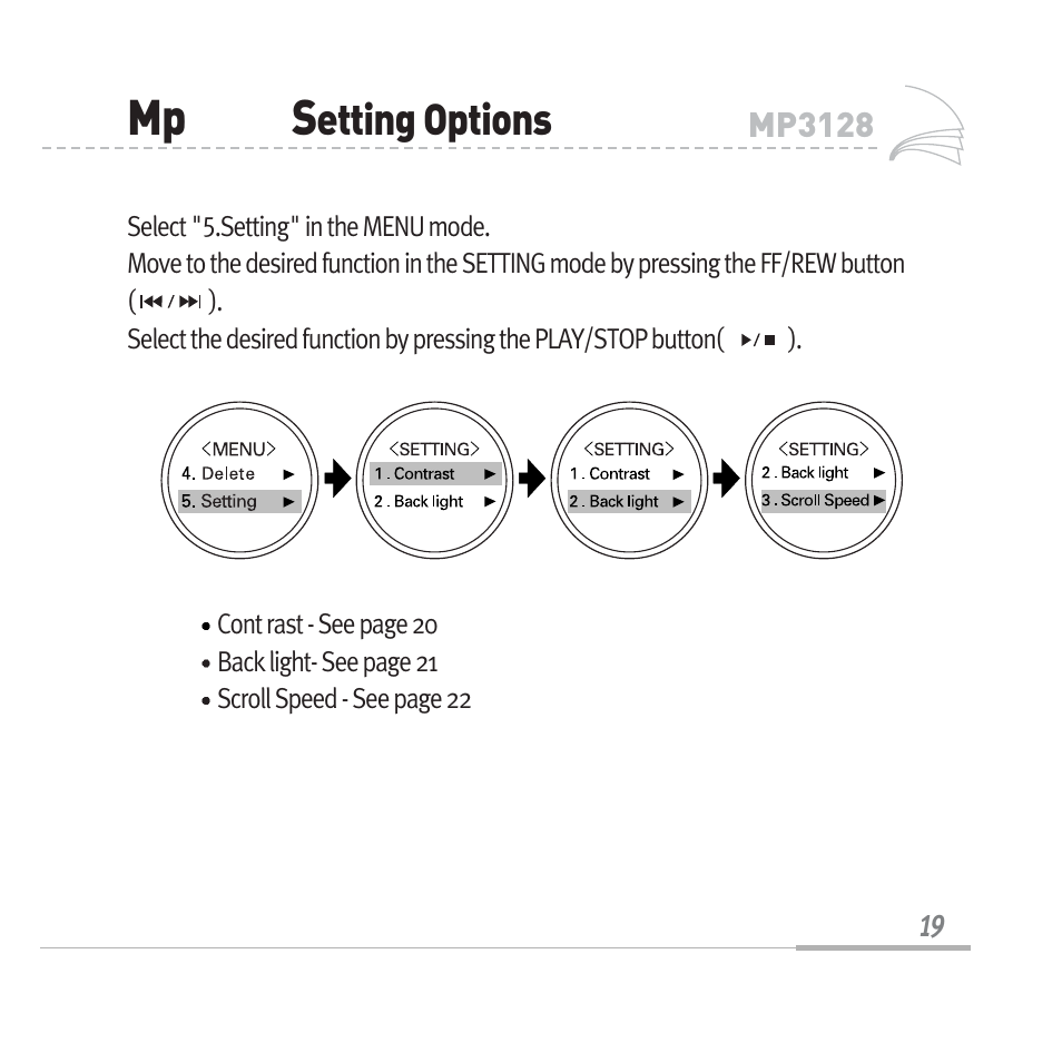 Etting options | Sennheiser Digital Audio Player MP3128 User Manual | Page 22 / 44