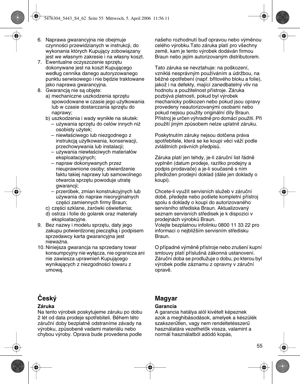 Âesk, Magyar | Braun 5443 User Manual | Page 55 / 59