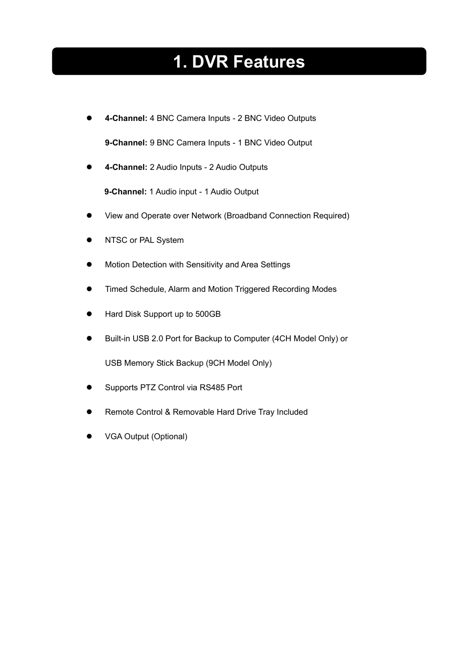 Dvr features | Swann 4/9-SecuraNet SW243-4MB User Manual | Page 5 / 36