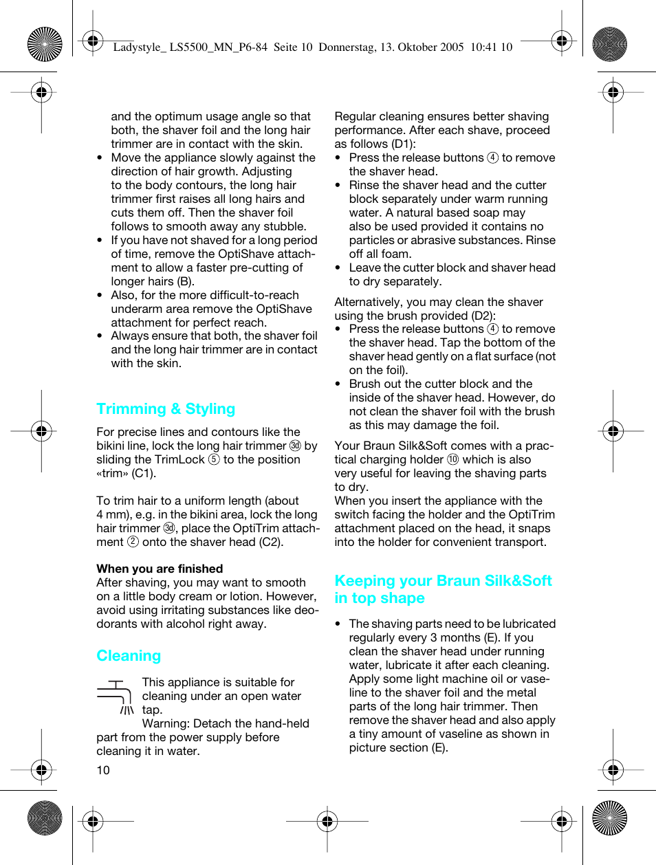 Trimming & styling, Cleaning, Keeping your braun silk&soft in top shape | Braun LS 5500 User Manual | Page 10 / 82