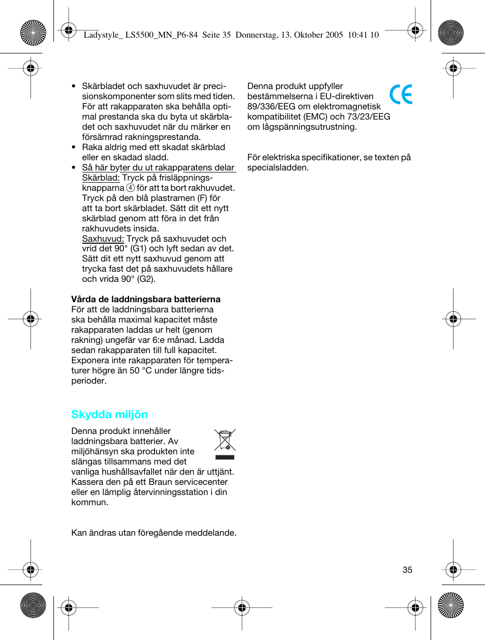 Skydda miljön | Braun LS 5500 User Manual | Page 35 / 82