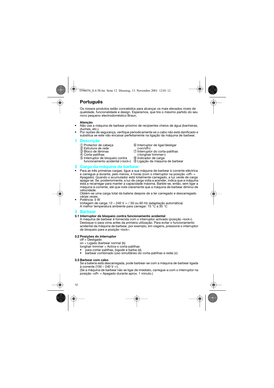 Português | Braun 2560 User Manual | Page 12 / 54