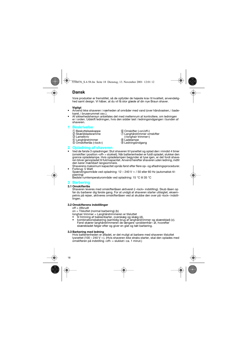 Dansk | Braun 2560 User Manual | Page 18 / 54