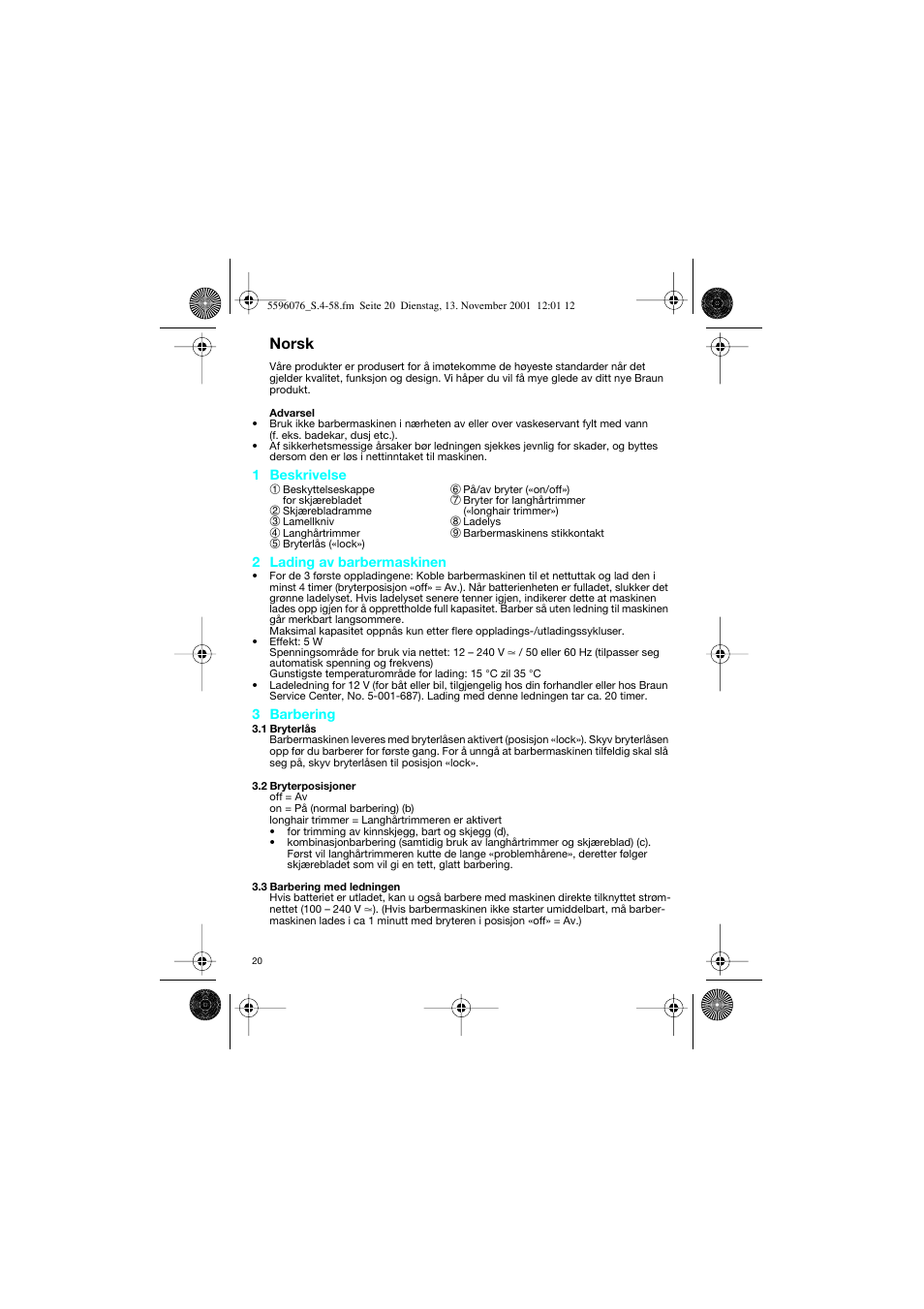 Norsk | Braun 2560 User Manual | Page 20 / 54