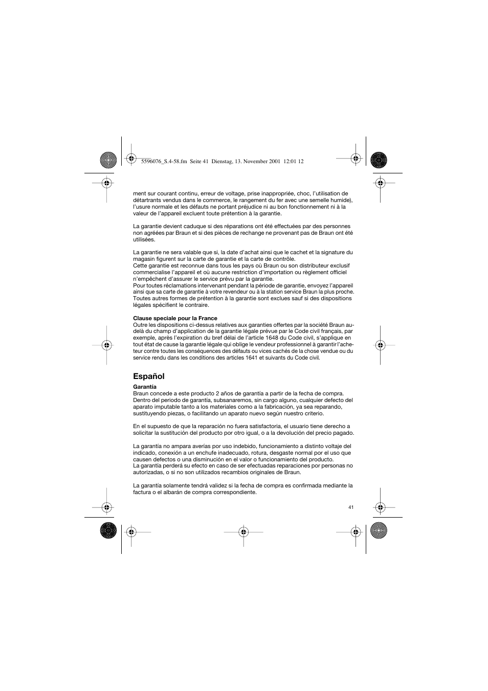 Español | Braun 2560 User Manual | Page 41 / 54