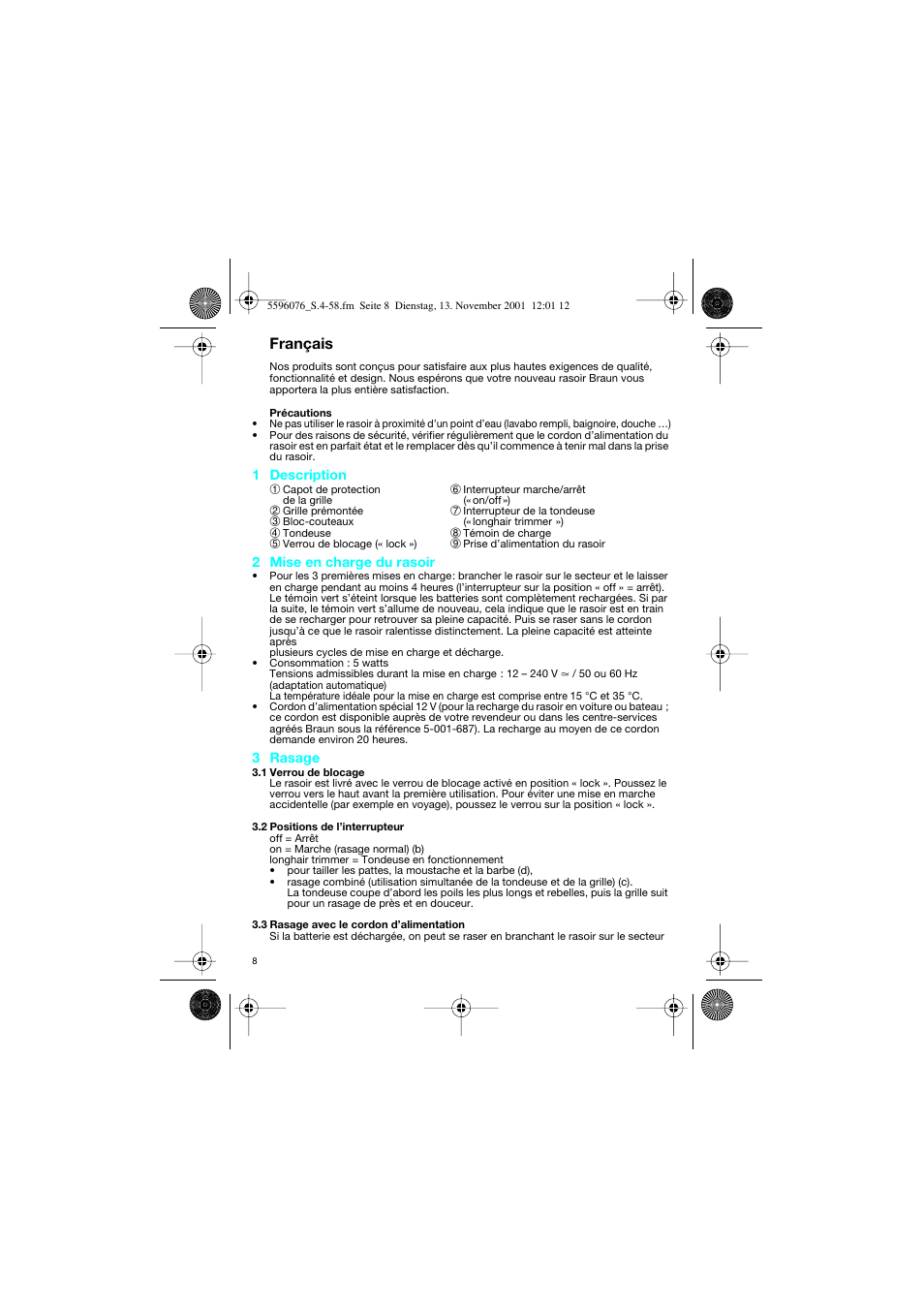 Français | Braun 2560 User Manual | Page 8 / 54