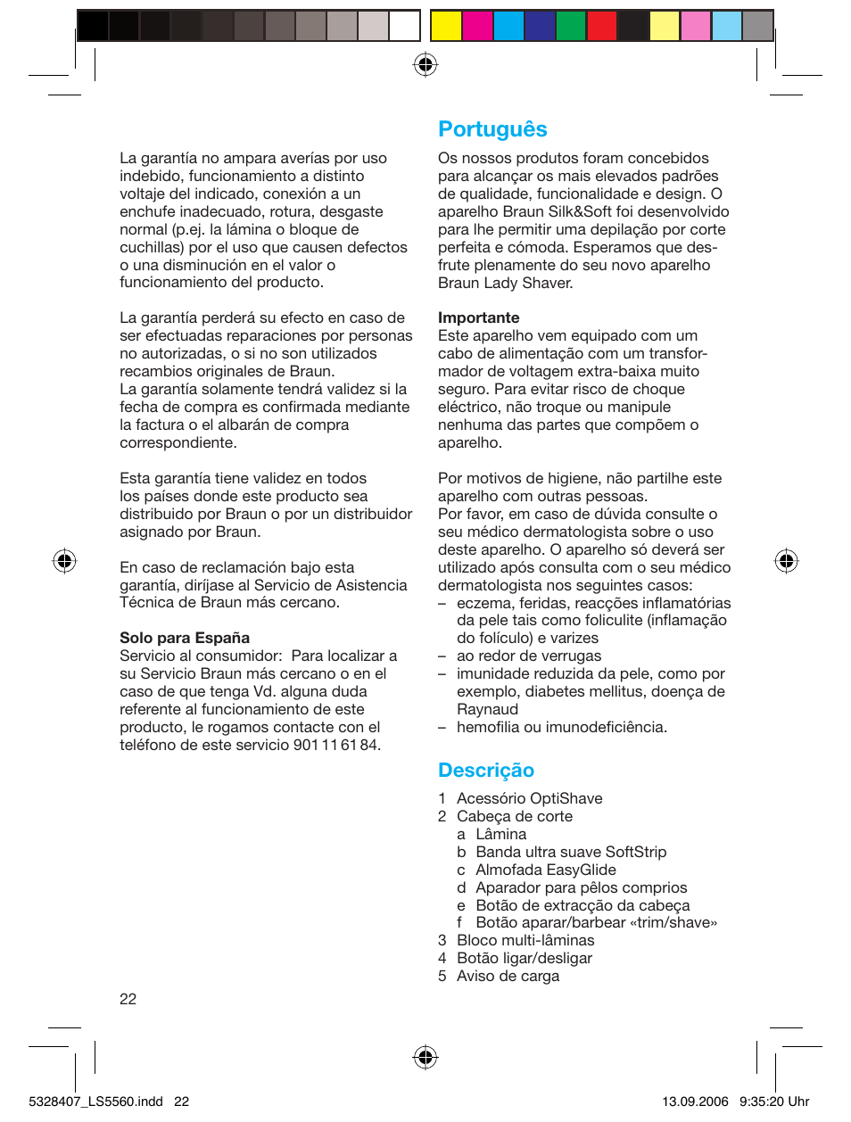 Português, Descrição | Braun LS 5560 User Manual | Page 21 / 88
