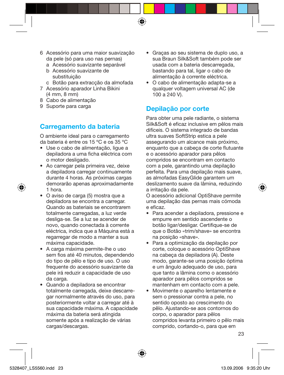 Carregamento da bateria, Depilação por corte | Braun LS 5560 User Manual | Page 22 / 88
