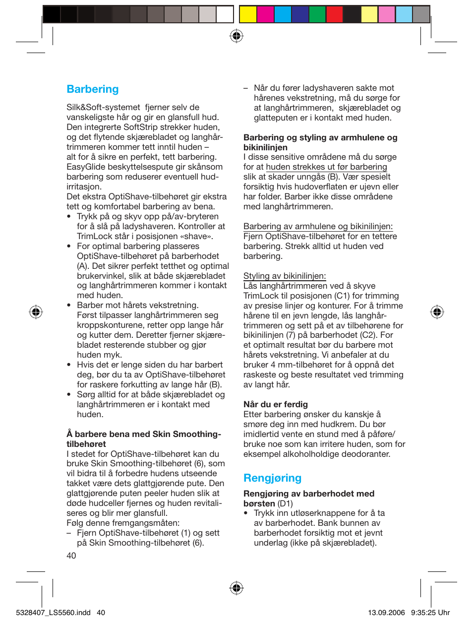 Barbering, Rengjøring | Braun LS 5560 User Manual | Page 39 / 88