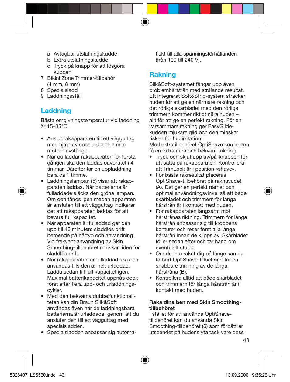 Laddning, Rakning | Braun LS 5560 User Manual | Page 42 / 88