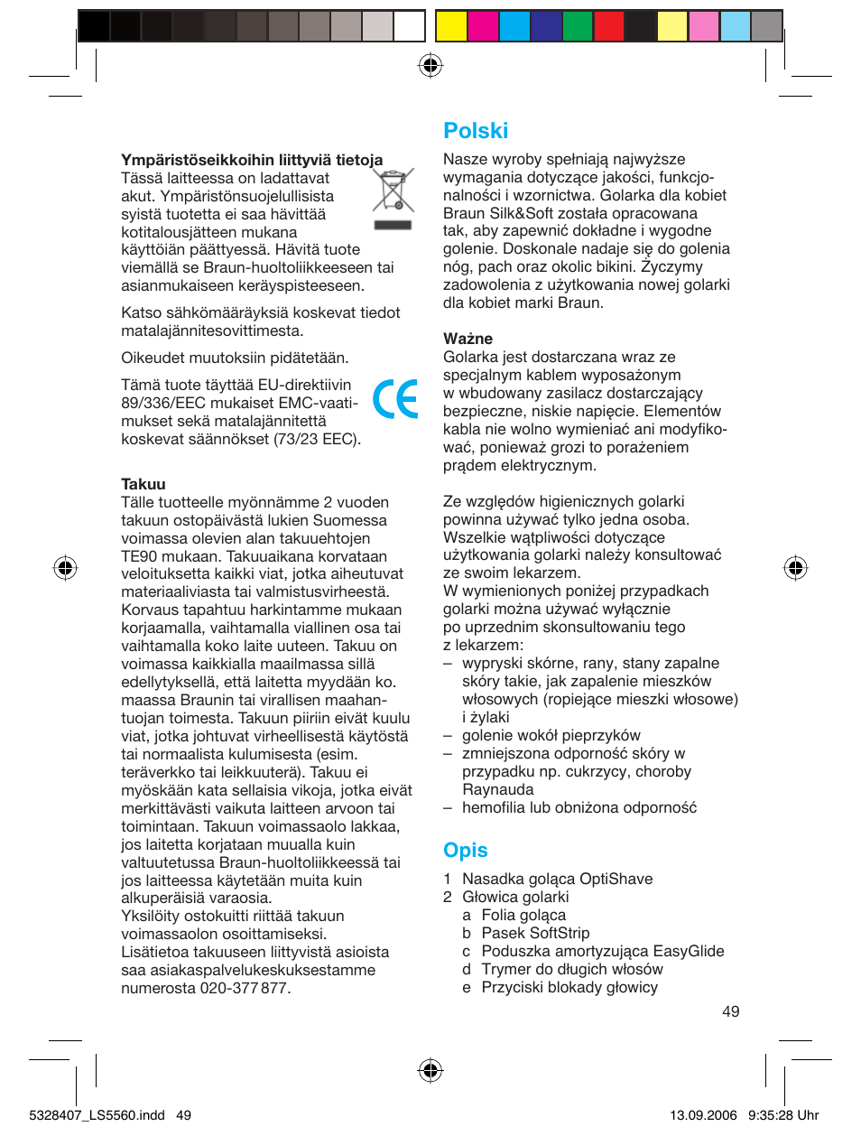 Polski, Opis | Braun LS 5560 User Manual | Page 48 / 88