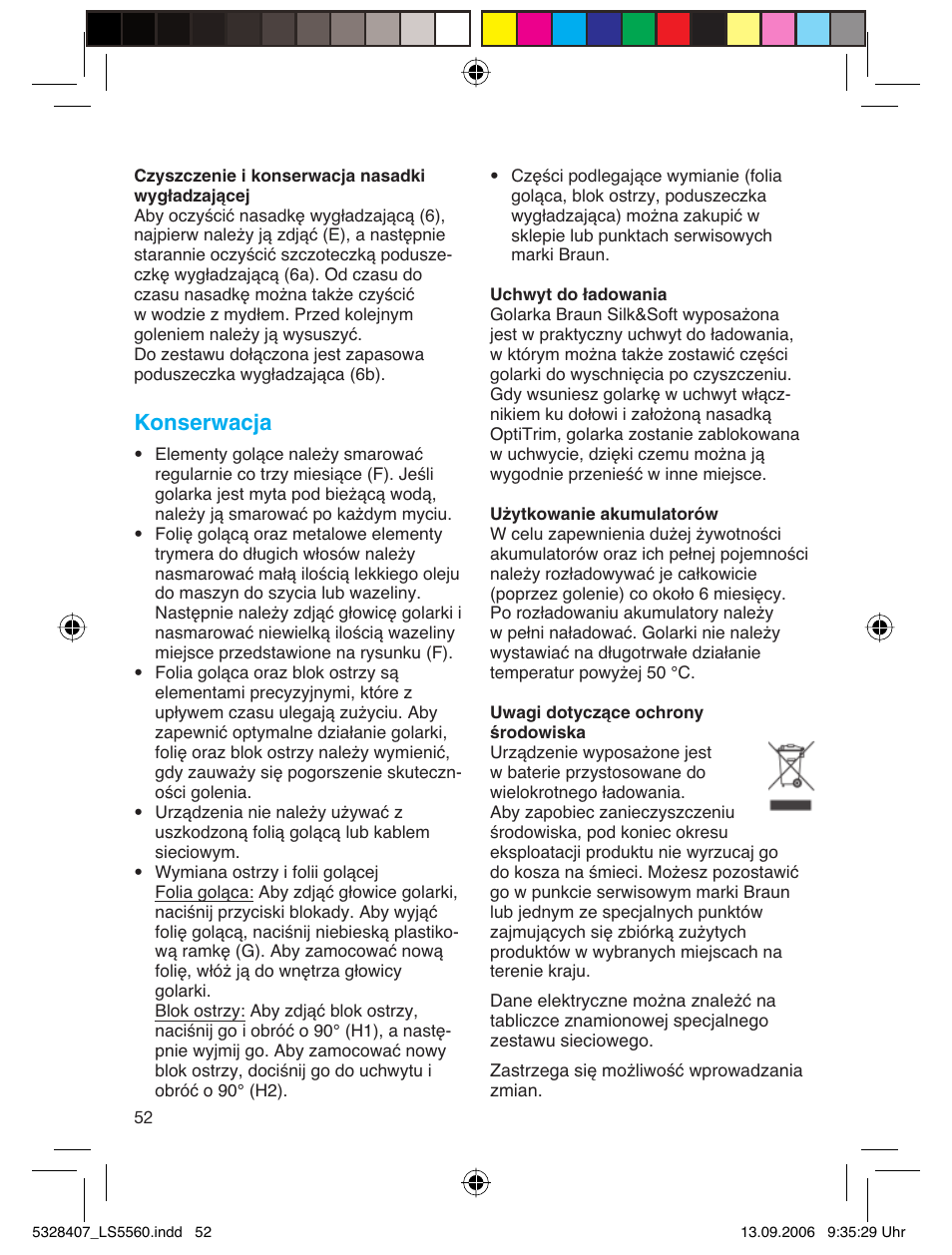 Konserwacja | Braun LS 5560 User Manual | Page 51 / 88