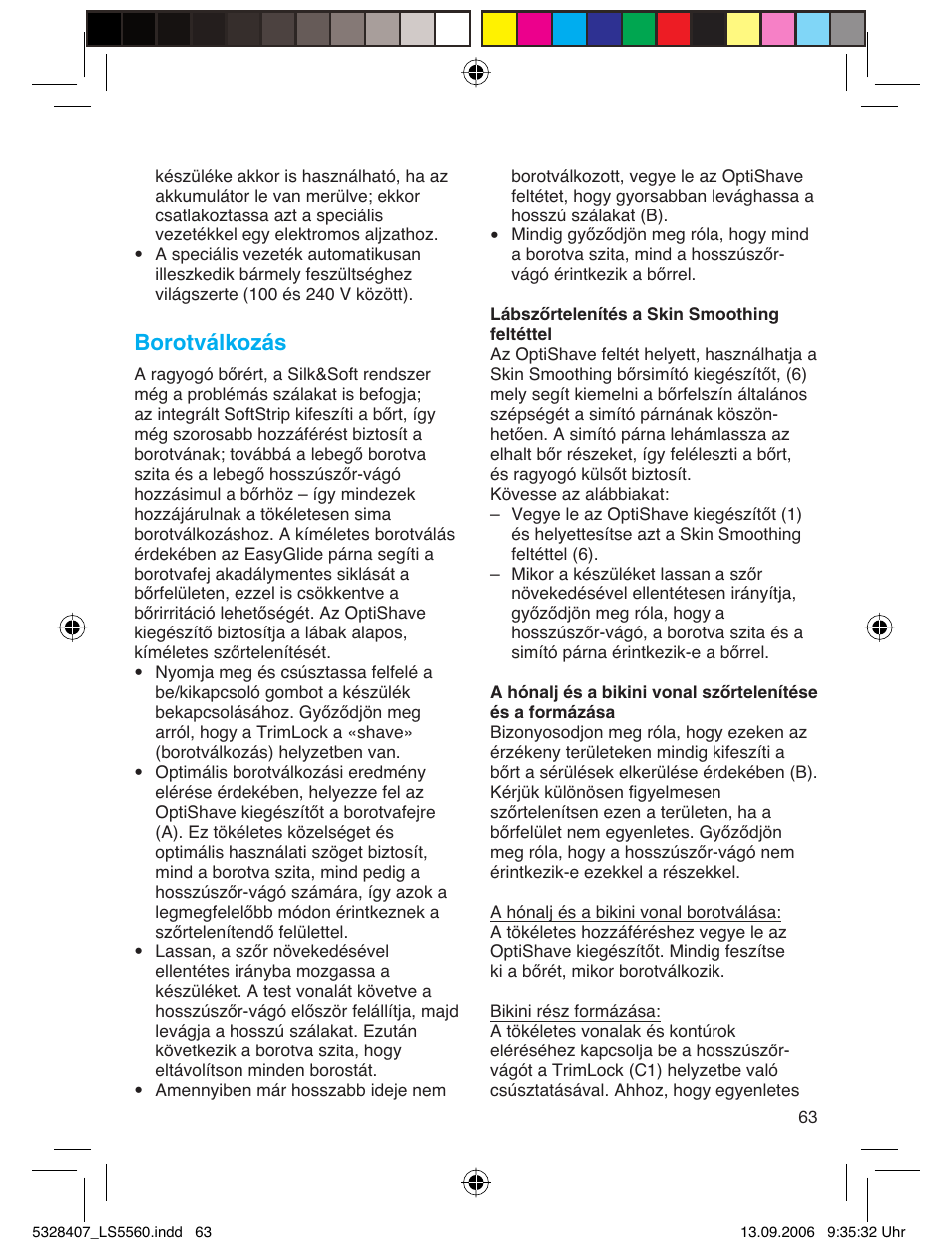 Borotválkozás | Braun LS 5560 User Manual | Page 62 / 88