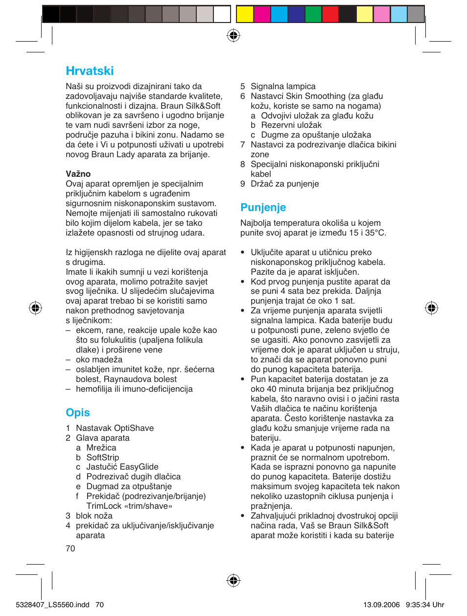 Hrvatski, Opis, Punjenje | Braun LS 5560 User Manual | Page 69 / 88