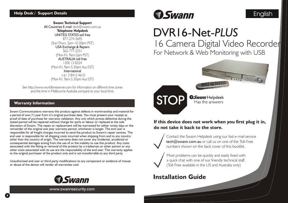 Swann DVR16-NET-PLUS User Manual | 4 pages