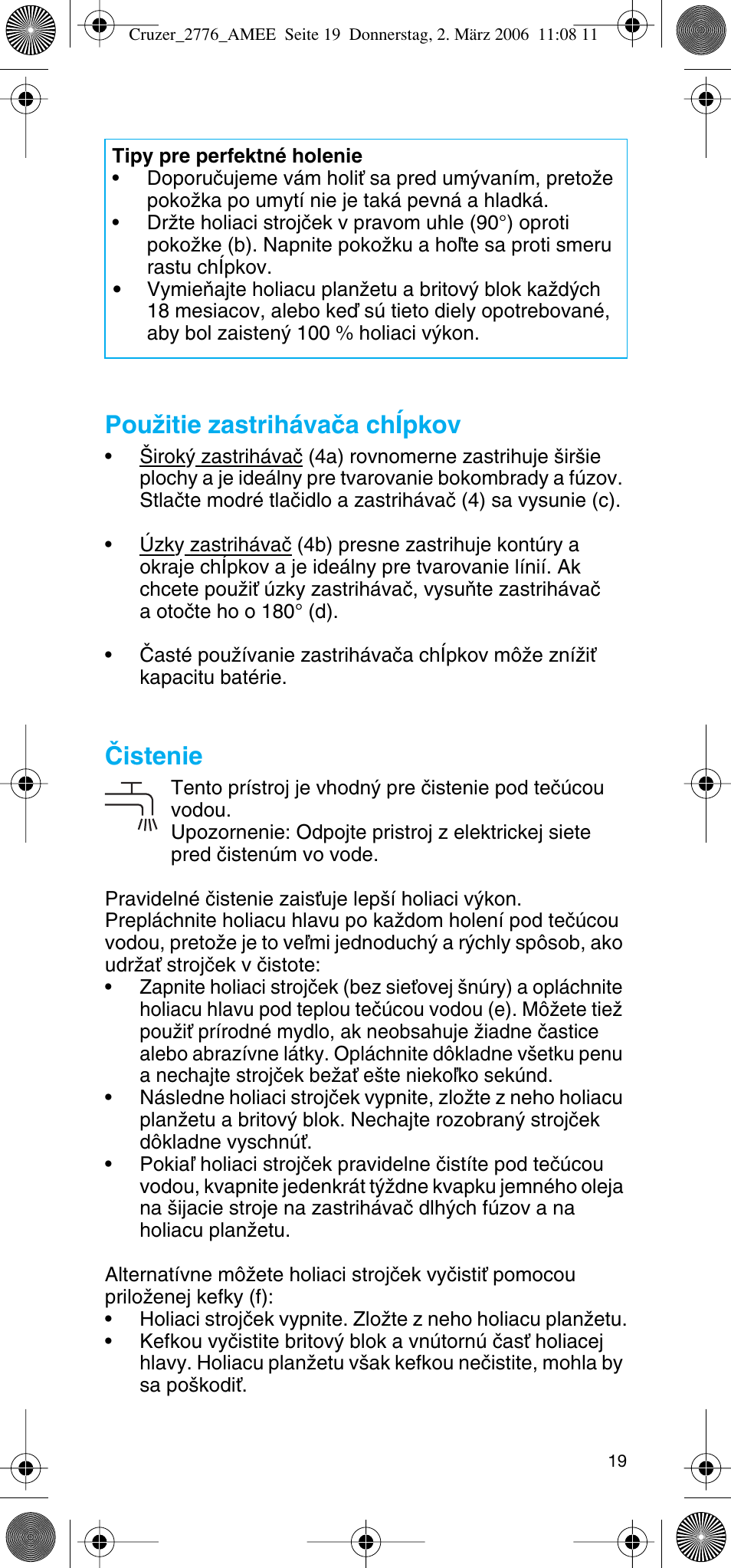 Pouïitie zastrihávaãa chípkov, Âistenie | Braun 2776 User Manual | Page 18 / 51