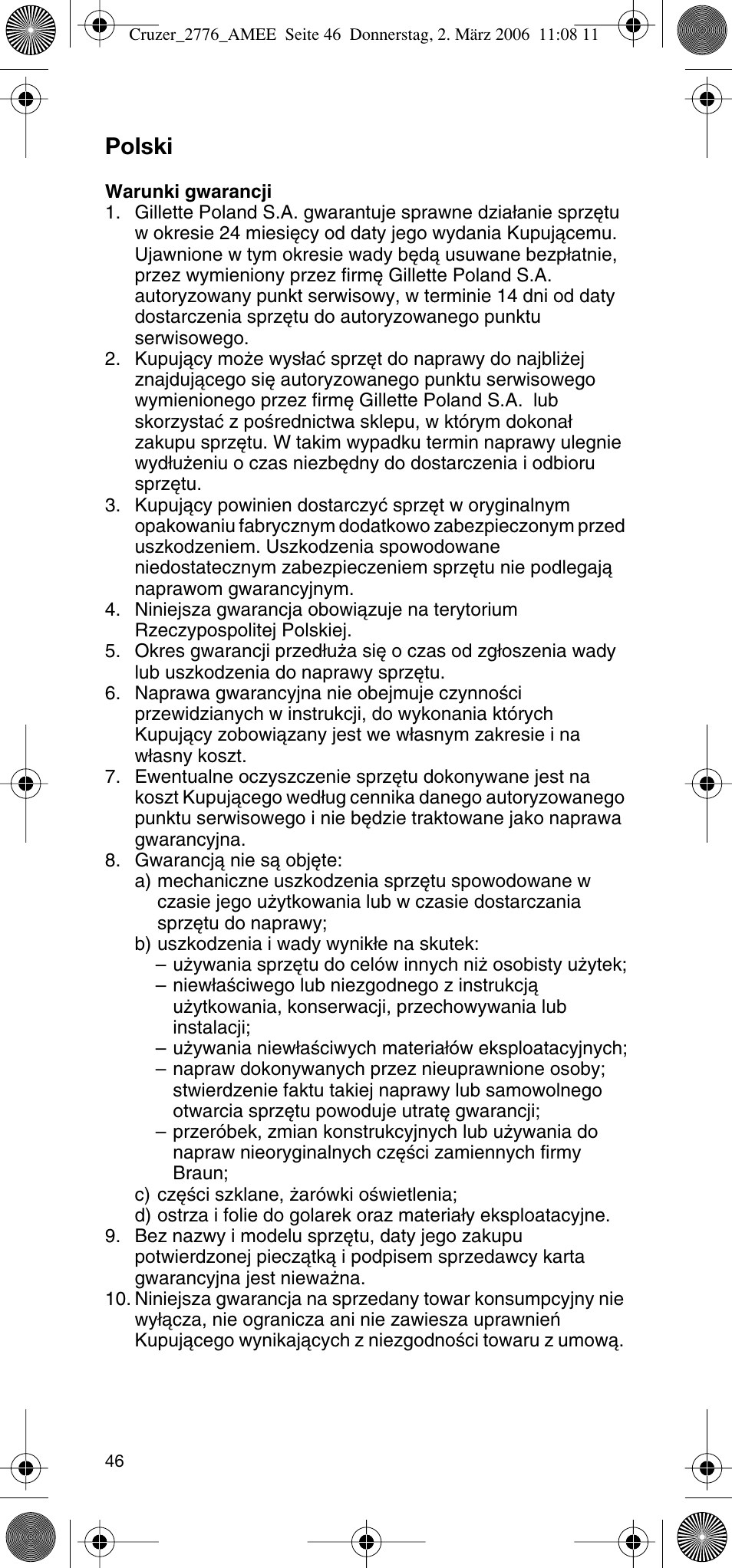 Polski | Braun 2776 User Manual | Page 45 / 51