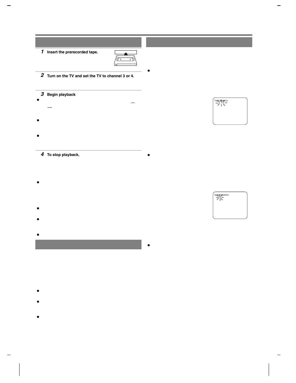 Playback function, Normal playback, Auto repeat playback | Search functions, Still/slow, Picture search, Time search, Index search | Symphonic VR-501 User Manual | Page 9 / 16