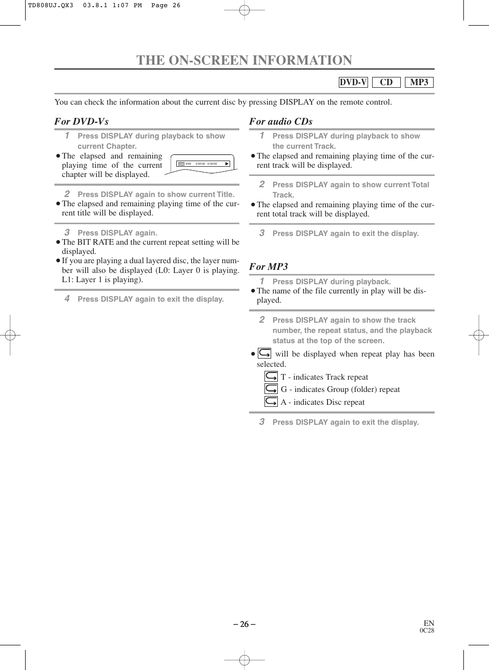 The on-screen information | Symphonic BL519DD User Manual | Page 26 / 34