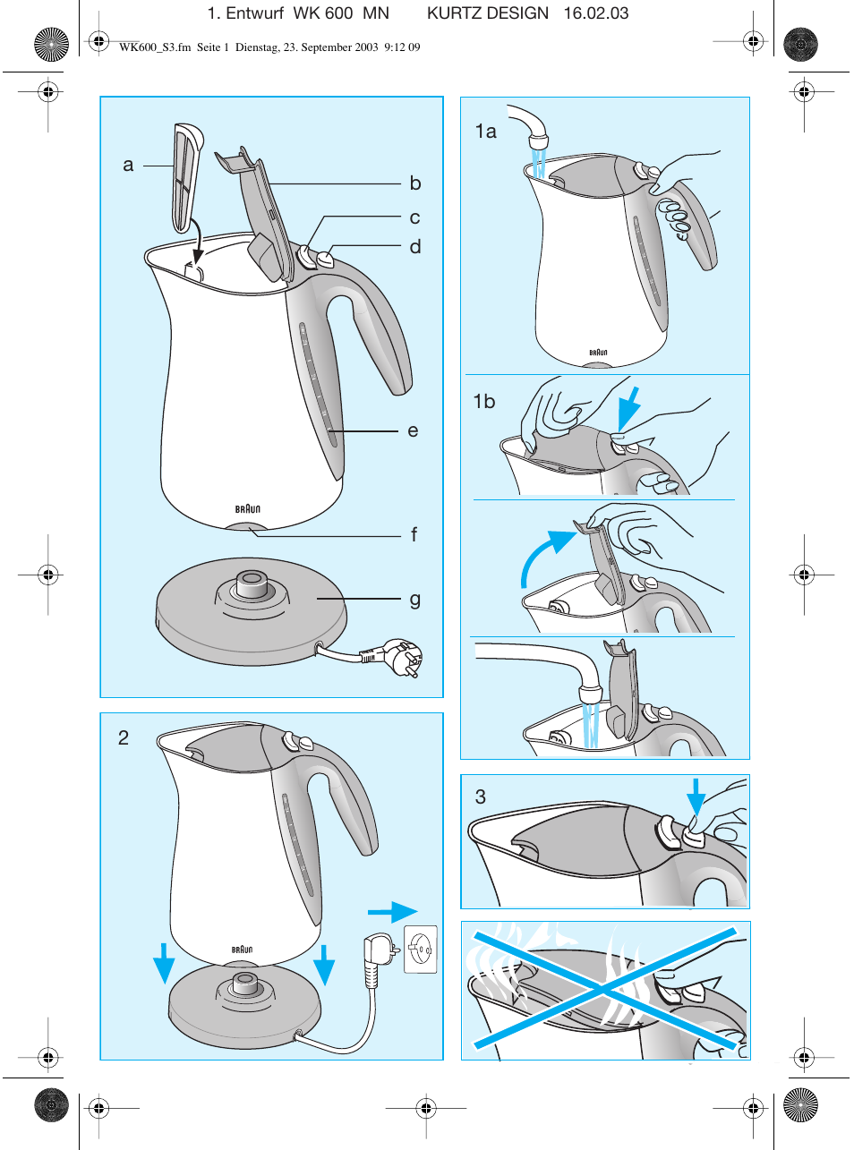 1a 1b 2 3 | Braun WK-600 User Manual | Page 3 / 42