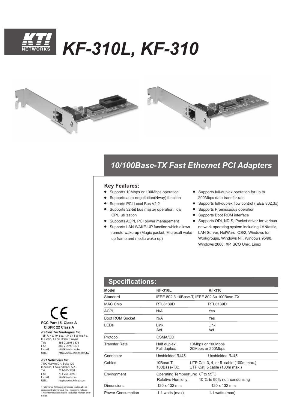 KTI Networks KF-310 User Manual | 1 page