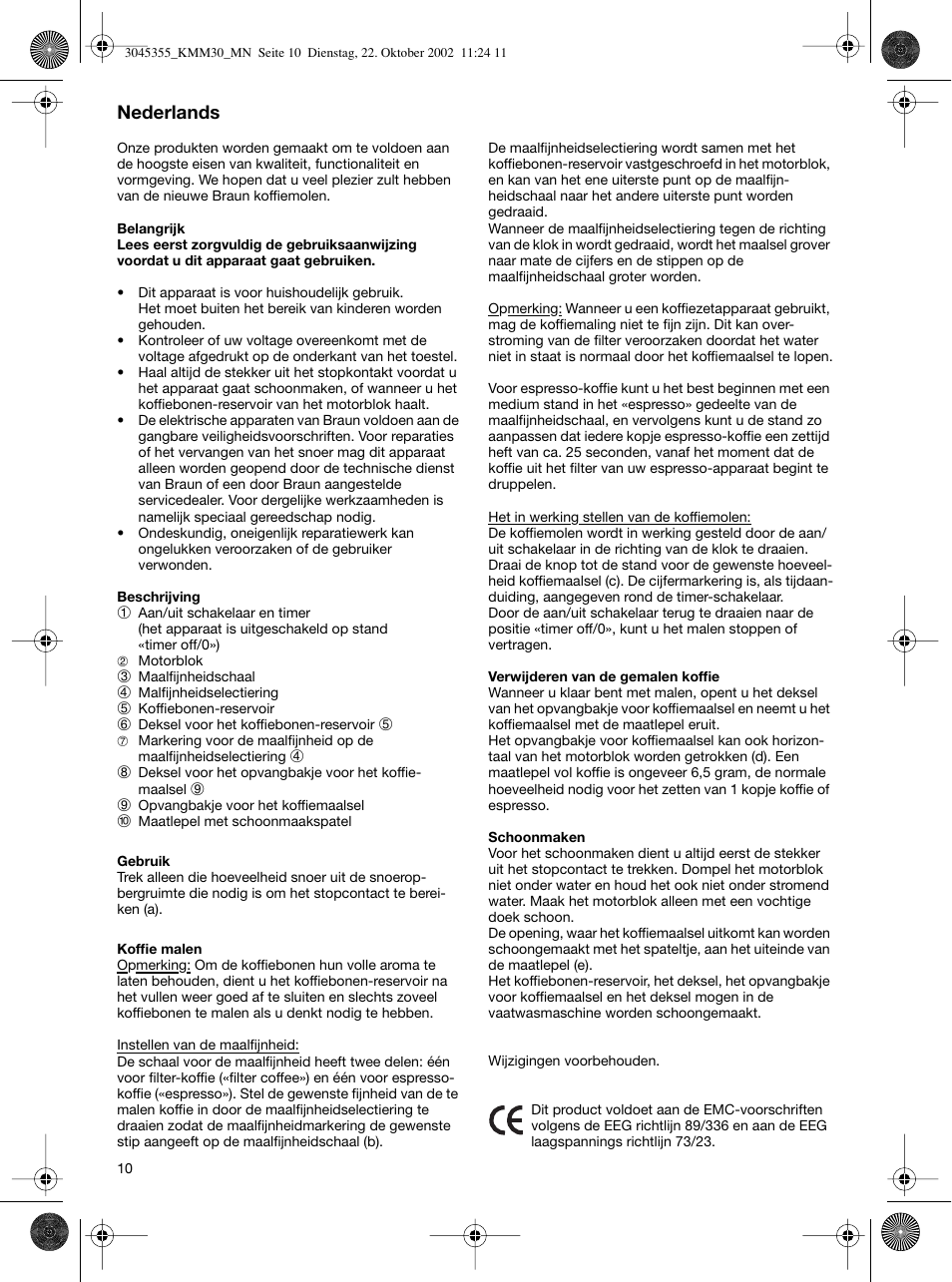 Nederlands | Braun KMM 30 User Manual | Page 10 / 24