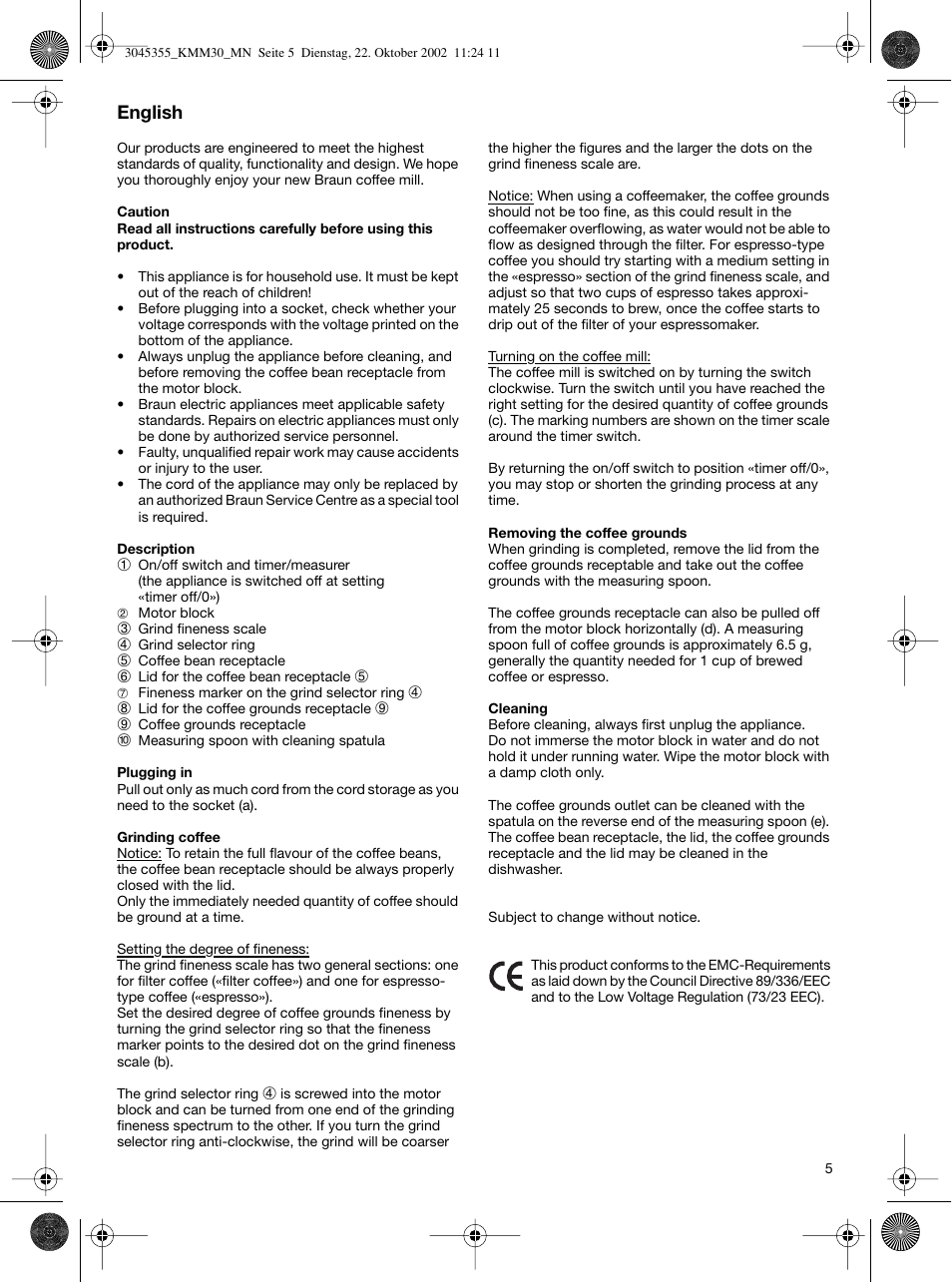 English | Braun KMM 30 User Manual | Page 5 / 24