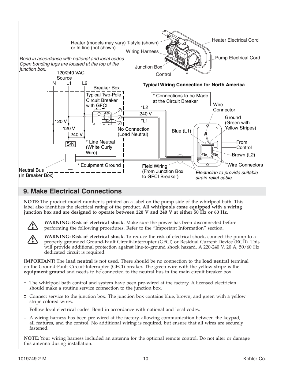 Make electrical connections | Kohler K-1460 User Manual | Page 10 / 60