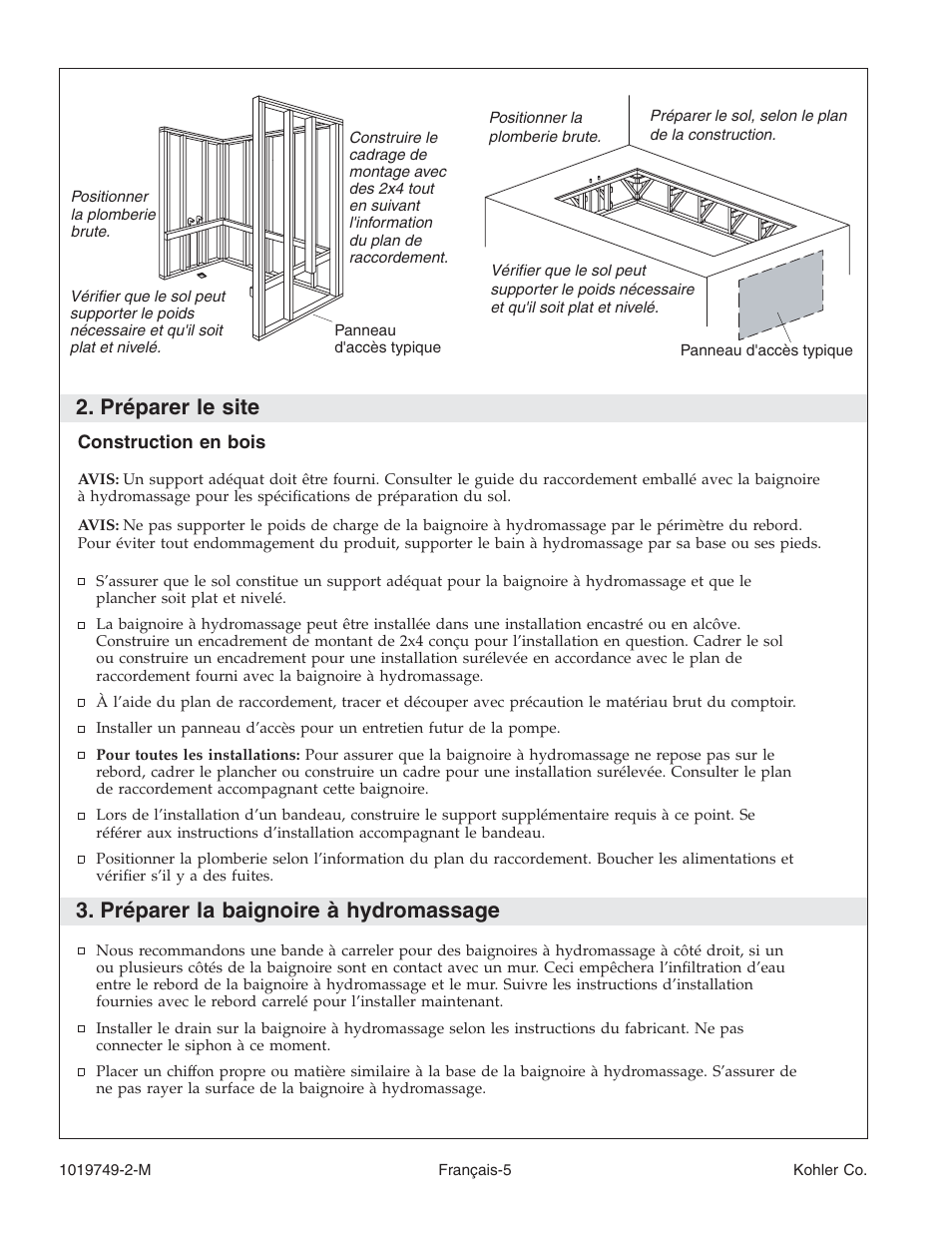 Préparer le site, Préparer la baignoire à hydromassage | Kohler K-1460 User Manual | Page 22 / 60