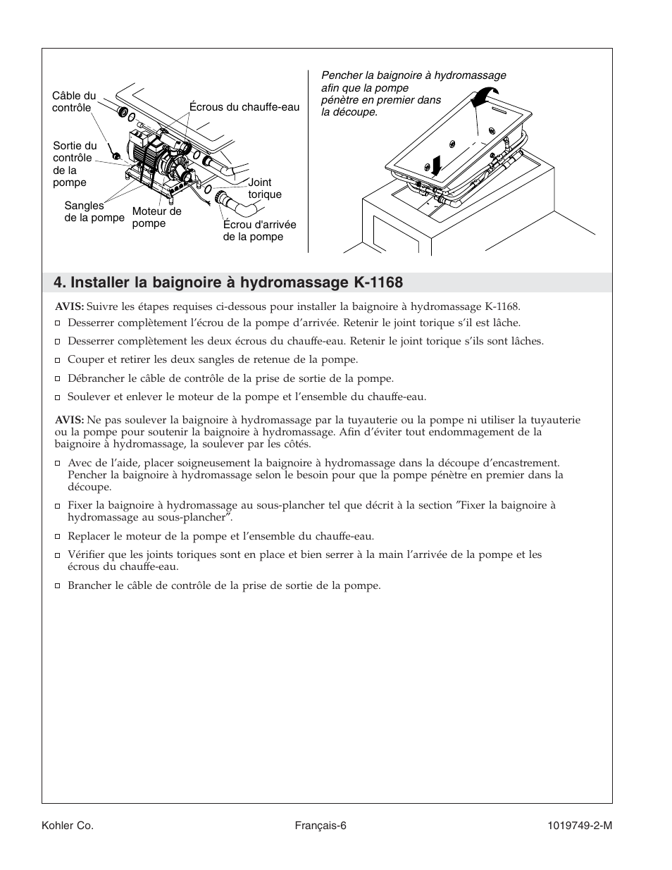 Installer la baignoire à hydromassage k-1168 | Kohler K-1460 User Manual | Page 23 / 60